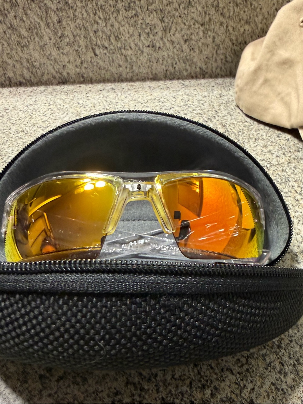 Under Armour Men's Clear Frame Sunglasses with Yellow-Orange Mirrored Lenses